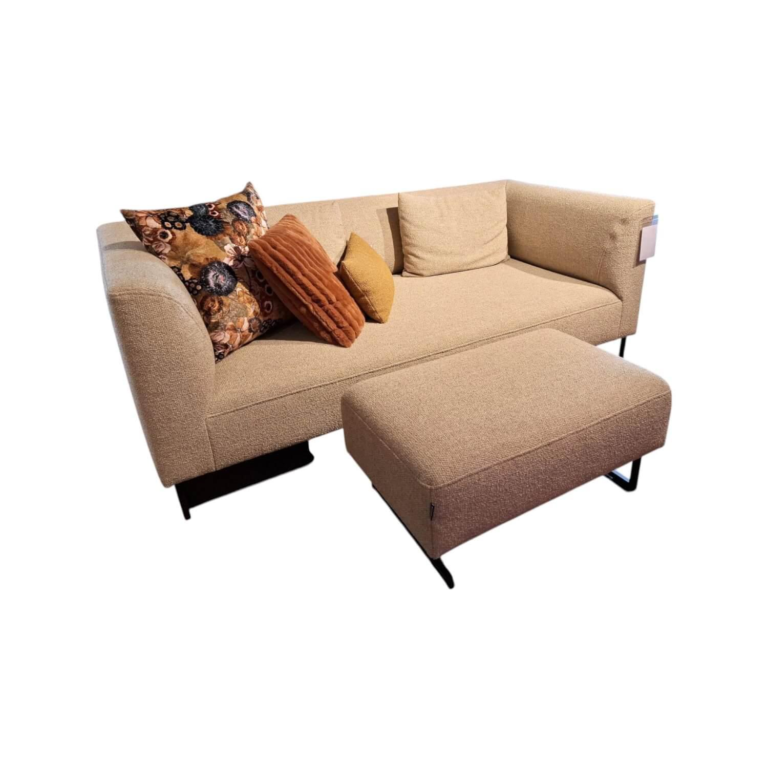 freistil Rolf Benz - Sofa K SOB 160 202 Stoff 7463 Kieselgrau Grau Stahlkufe Tiefschwarz Mit Hocker Und Kissen - 1