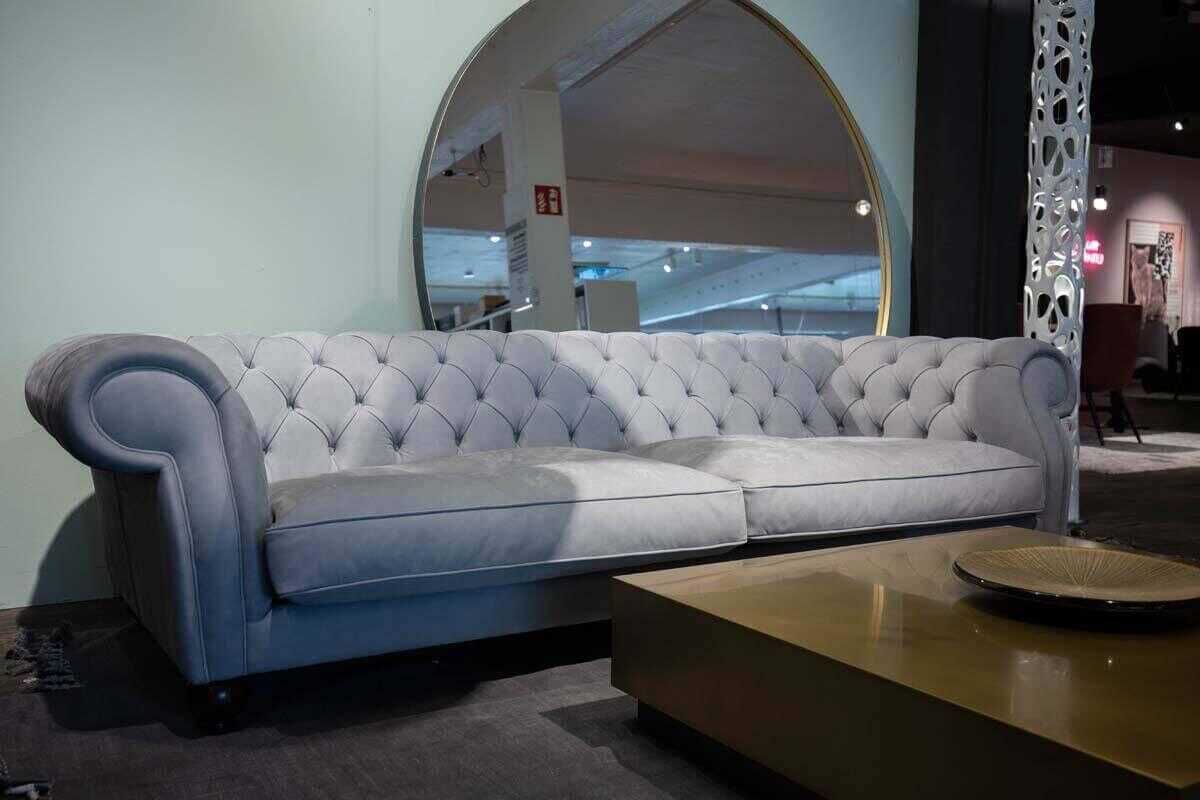 Baxter - Sofa Diana Chester Lounge Leder Kashmir Ciment Hellgrau Füße Buche Schwarz - 2