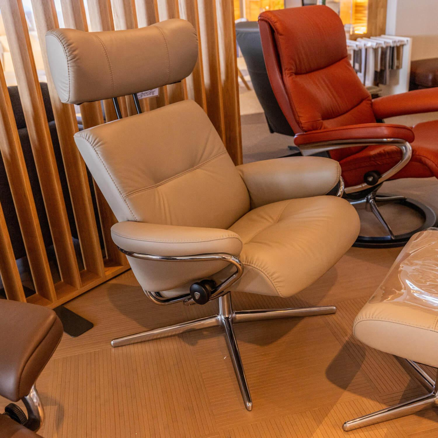Stressless - Sessel Berlin M Bezug Leder Paloma 45 Mushroom Beige Gestell Cross AH Aluminium 40 - 3