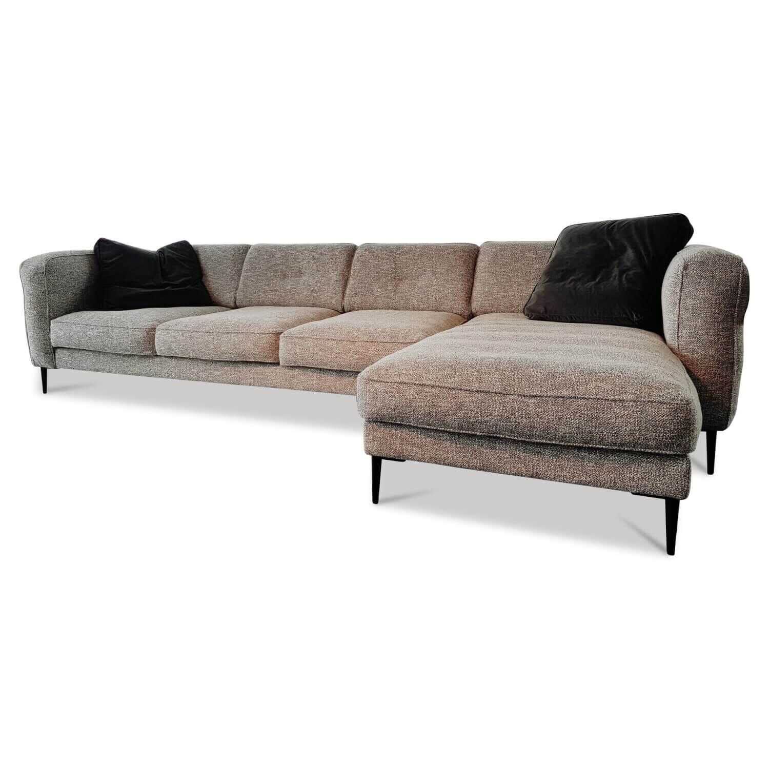 Raum.Freunde - Ecksofa Mikkel Stoff Varese 0173 Gravel grey PG 5 Füße Metall Schwarz - 1
