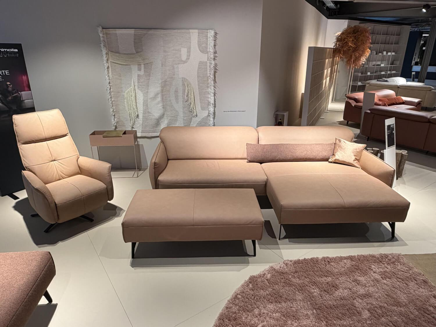 himolla - Ecksofa Tangram 9660 Leder 24 Longlife Mousse Beige Braun Gestell Metall Anthrazit Inklusive Hocker Und Verstellung - 7