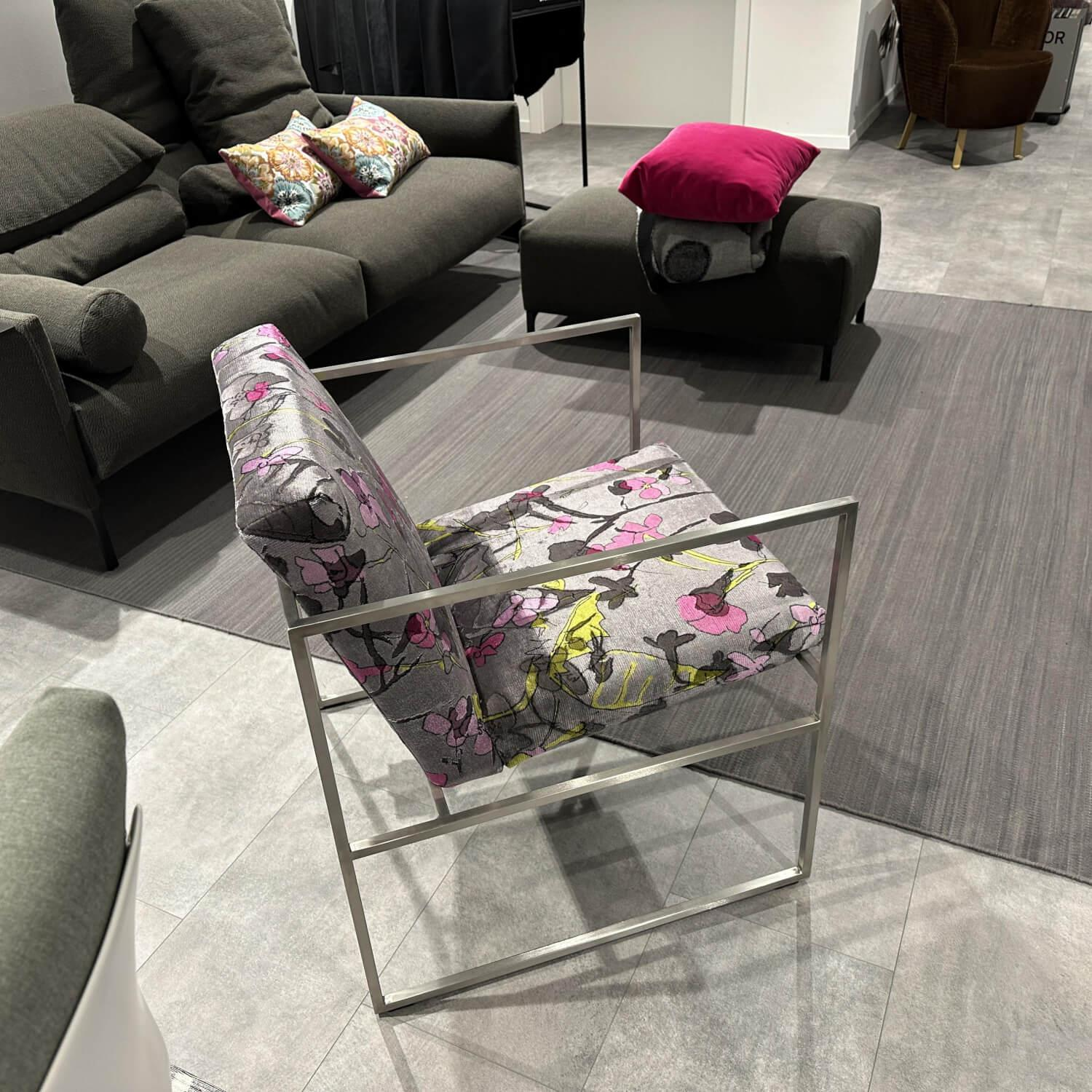 Brühl - Armchair Grace Soft fabric 8001 95 gray pink yellow frame stainless steel smooth - 6