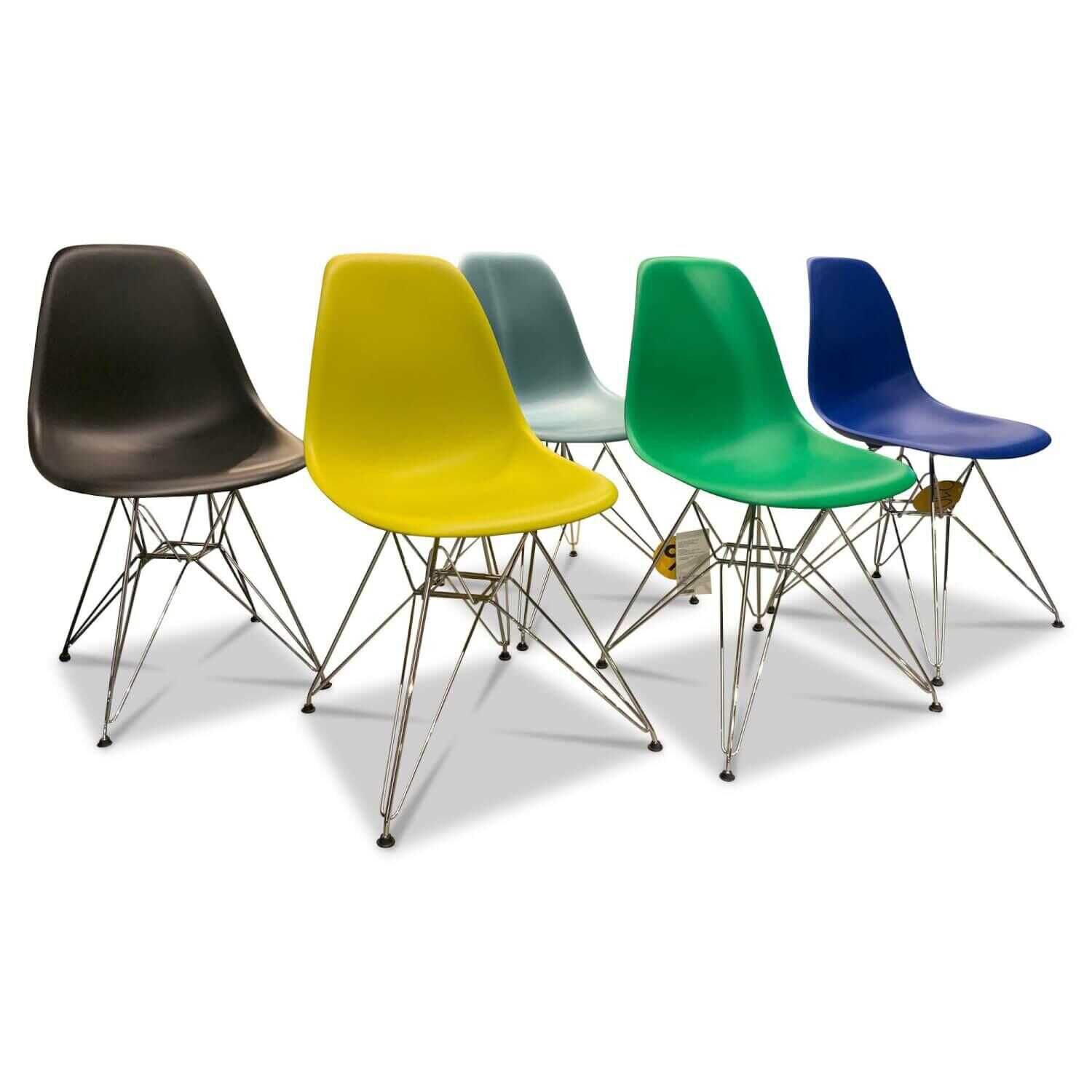 5er-Set Stühle Eames Plastic Side Chair DSR Schwarz Gelb Blau Grün