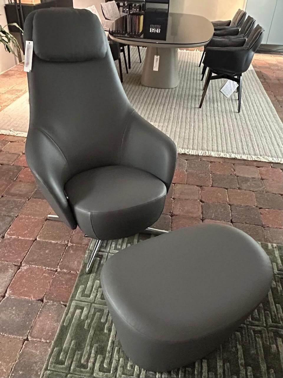 B&B Italia - Relaxsessel Harbor Laidback Leder 02 19Grau mit Hocker inkl. Kopfstütze - 4