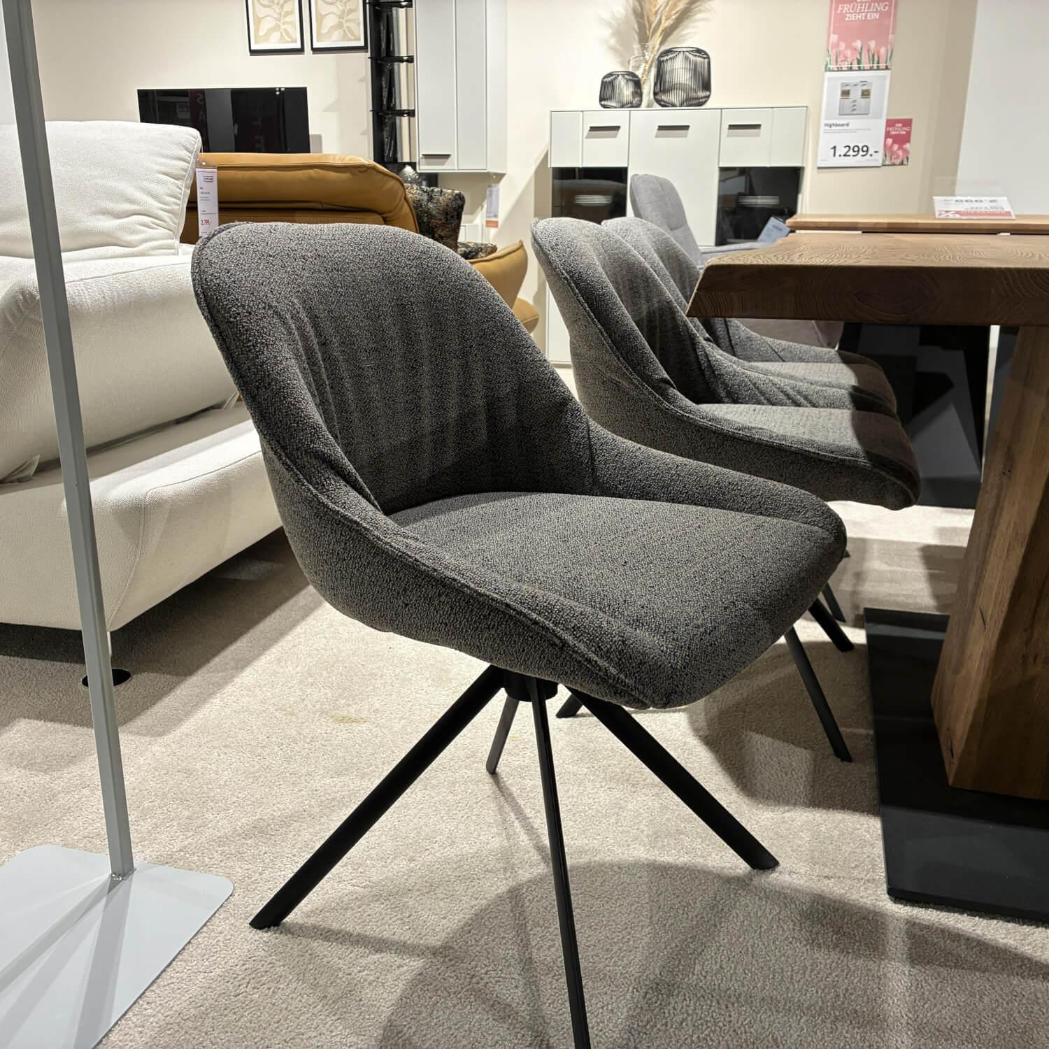 Musterring - Essgruppe Trevio Kerneiche Platte Säule Riffholz Bodenplatte Lack Anthrazit Mit 6 Stühlen Stoff Grau Meliert Drahtgestell Anthrazit Mit Drehfunktion - 3