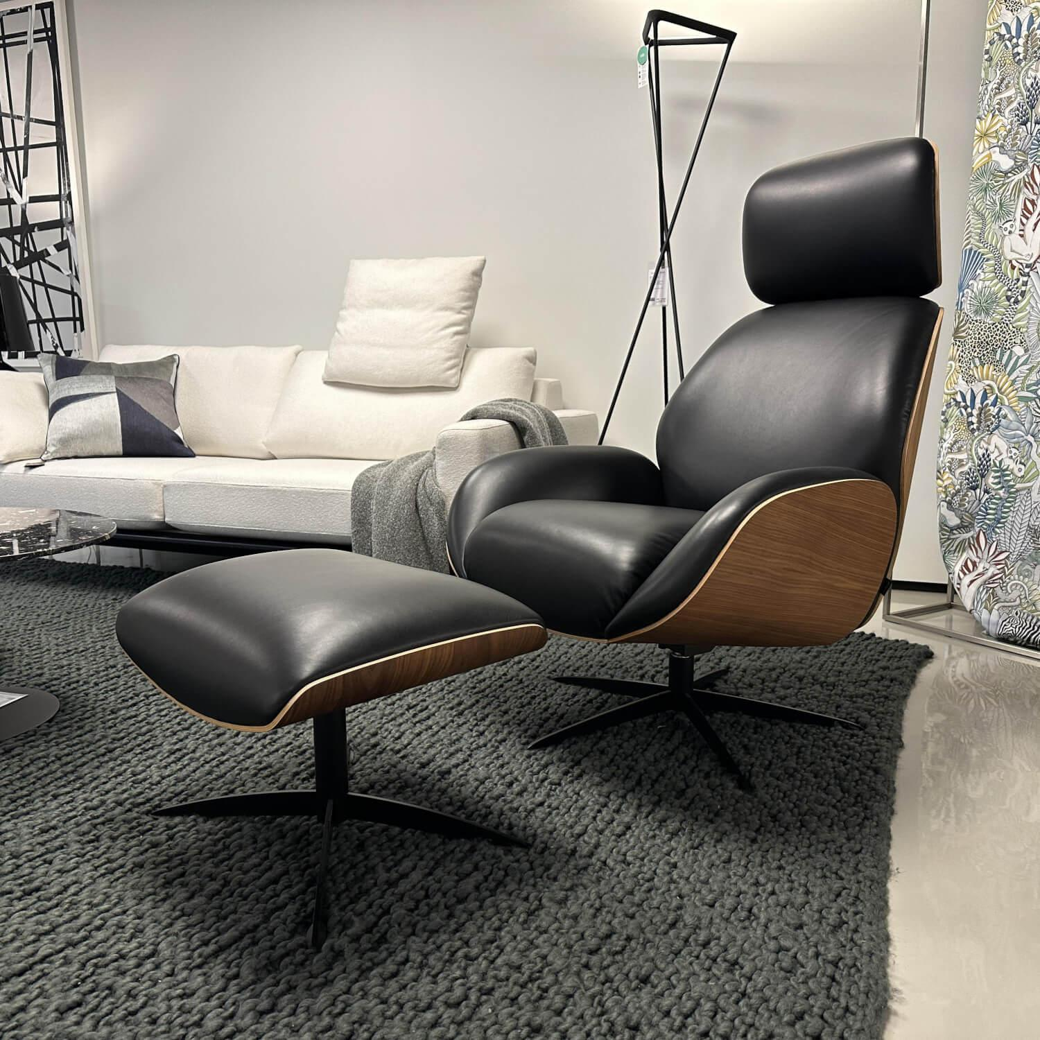 IP Design - Sessel Trinity Leder Space Schwarz 3 Nussbaum Geölt Sternfuß Schwarz Matt Manuell Verstellbar - 4