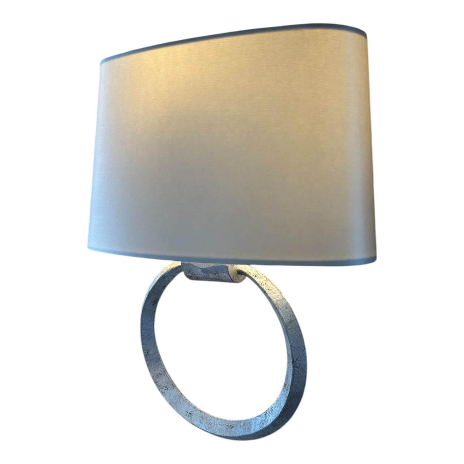 Porta Romana - Wandleuchte Ring Wall Light Schirm Leinen Creme Gestell Metall Silber - 1