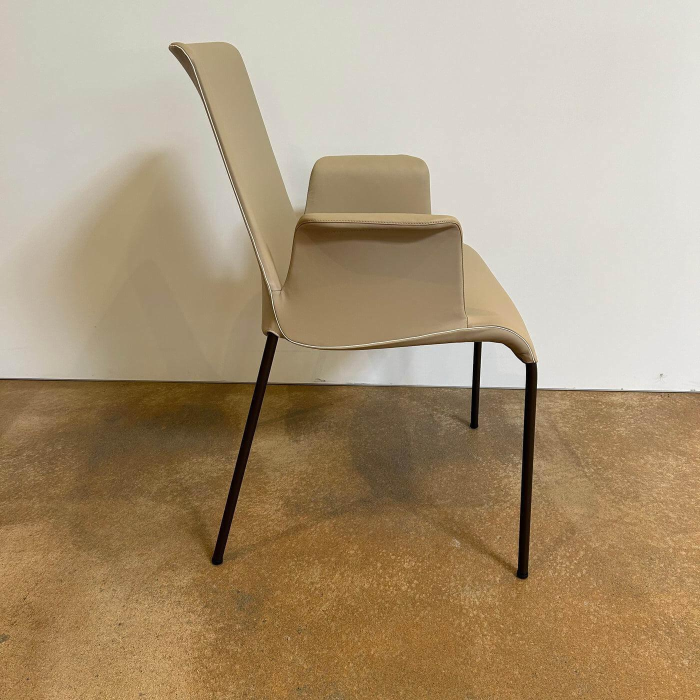 Walter Knoll - Armlehnstuhl Liz 1314 Leder Ascot Pearl Beige Gestell Bronze Schwarz Matt Hoher Rücken - 2
