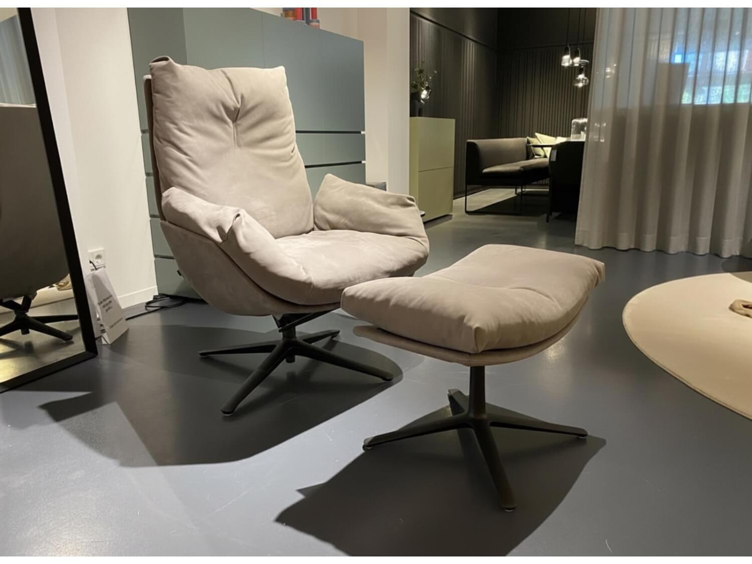 COR - Drehsessel Cordia Leder Puro 684 Grigio Grau Lounge Gestell Metall Feinstruktur Schwarzbraun Inklusive Hocker - 7