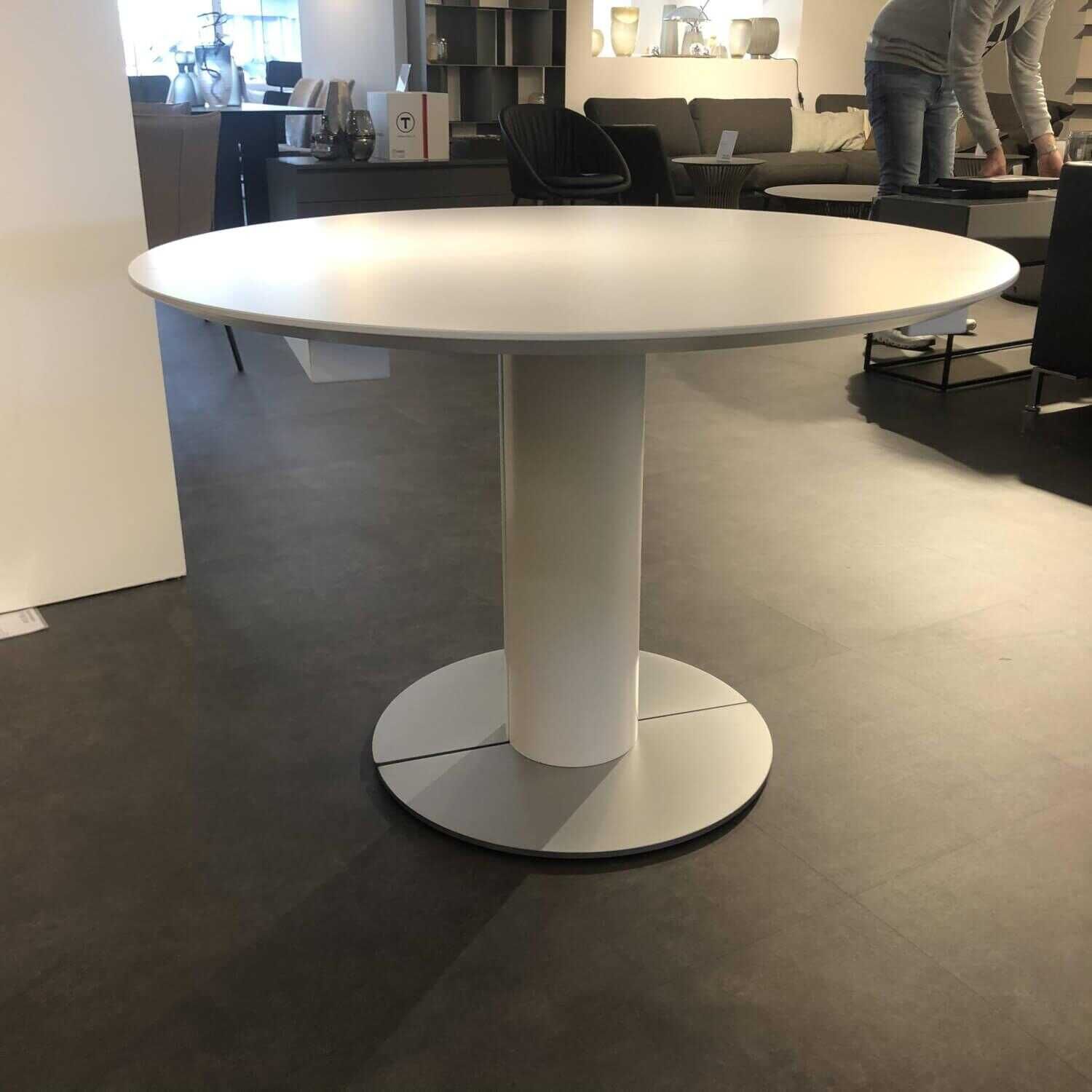 Tisch Modena Rund Platte Reinweiß Bodenplatte Mattchrom