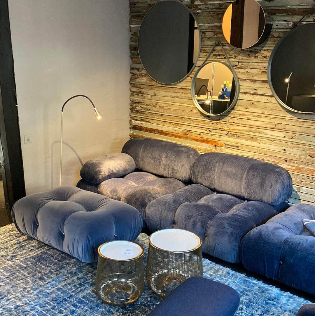 Sofa Camaleonda Lounge Bezug Stoff Eria Abgrund Blau Gestell Buche Natur Inklusive Pouf Klein