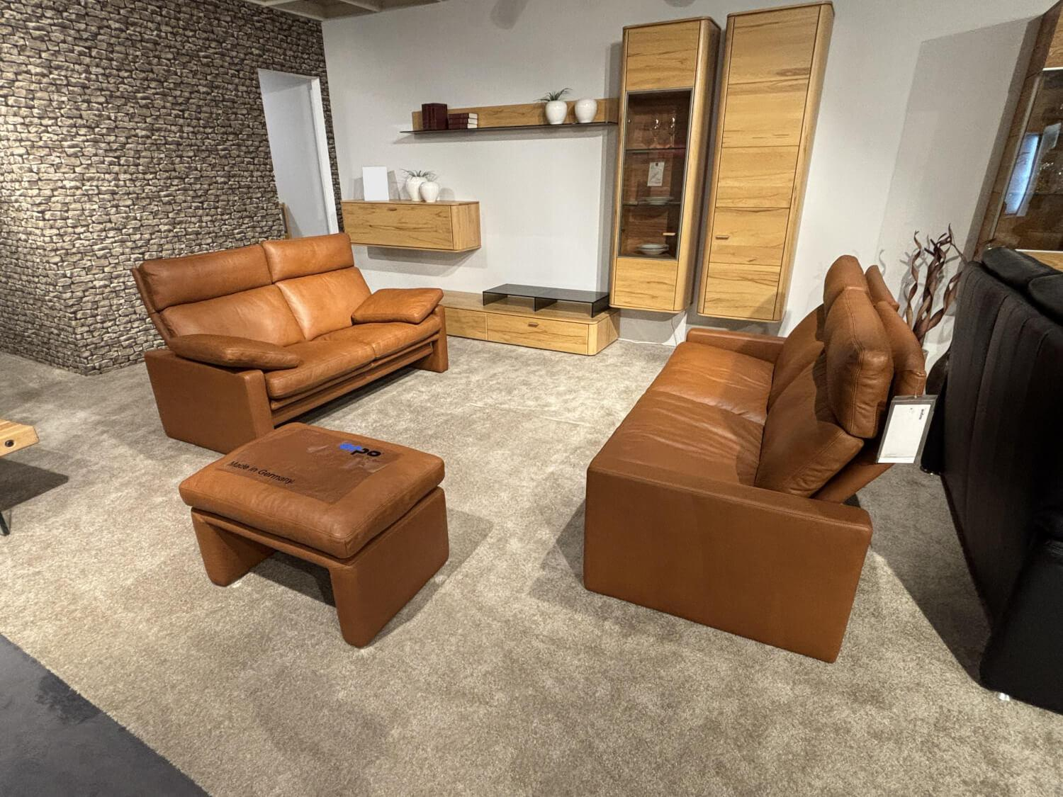Erpo - Garnitur Manhattan 250 Leder 250.850 Tabac Braun 2 Sofas 1 Hocker - 2