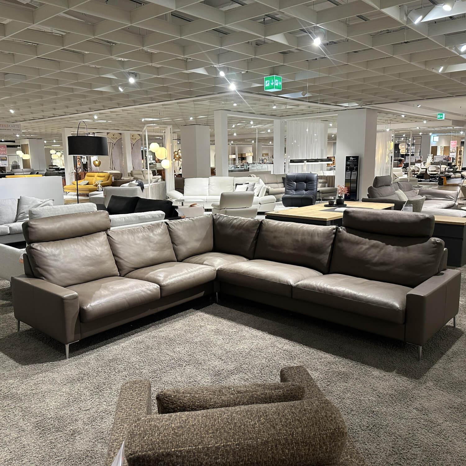 Erpo - Ecksofa Classics 500 Leder 43.860 Lava Grau Braun Fuß CL 59 Hochglanz Mit Verstellbarer Kopfstütze - 8