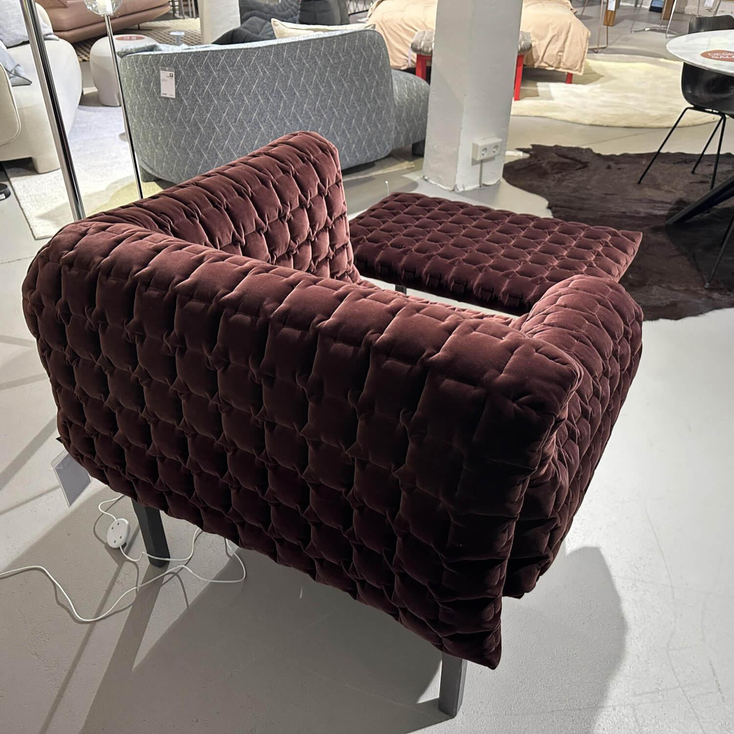 Ligne Roset - Sessel Ruché Stoff Harald 3 Chocolate 382 Braun Gestell Buche Massiv Anthrazit Gebeizt Inklusive Hocker - 4