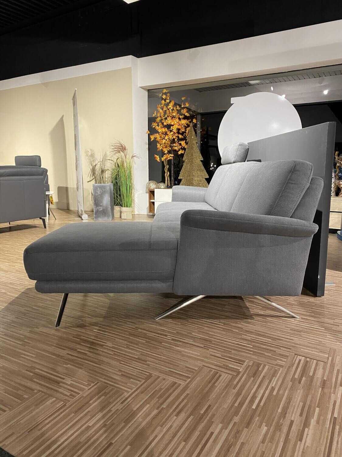 Steinpol - Ecksofa Angelo Stoff Olympia Clean Grau mit Kopfstütze - 7