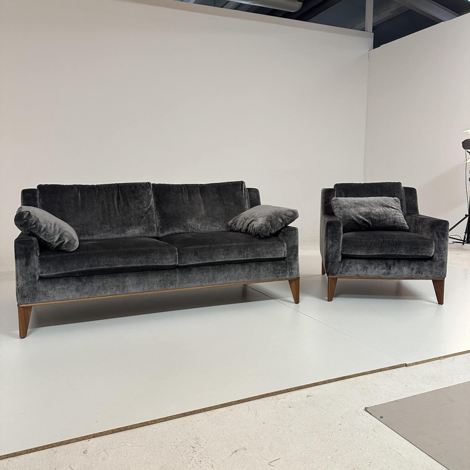 Werther - Sofa Mit Sessel Skagen Bezug Stoff Dark Grey U302K Dunkelgrau Untergestell Nussbaum - 18