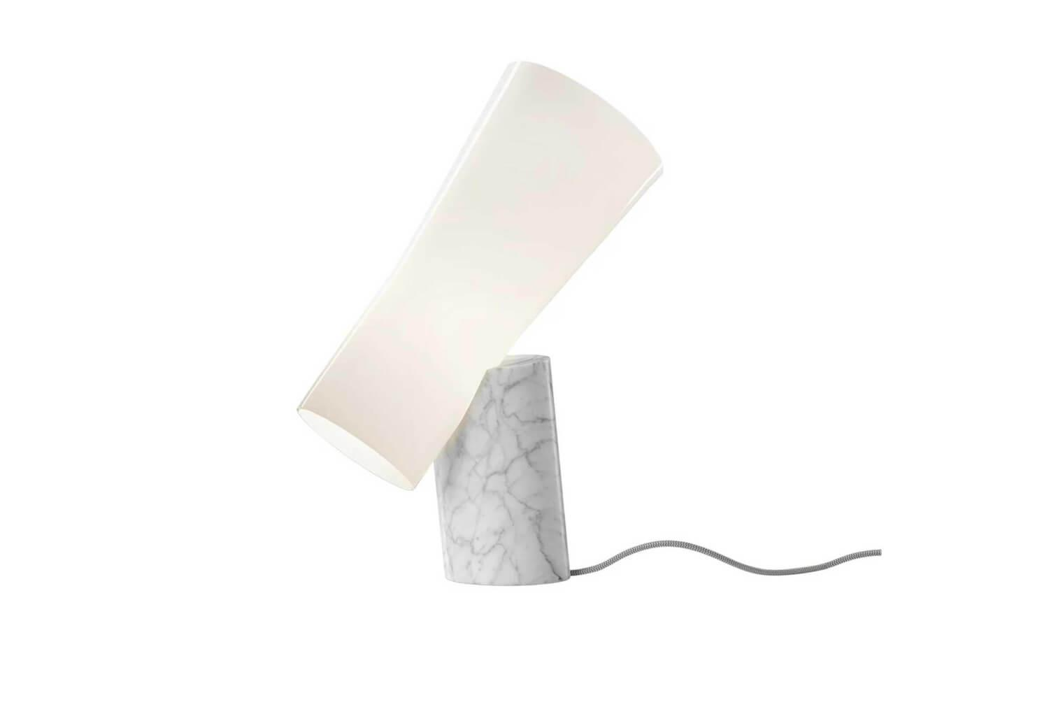 Foscarini - Leuchte Nile Schirm Mundgeblasenes Glas Basis Marmor Weiß Stoffkabel Grau Weiß - 1