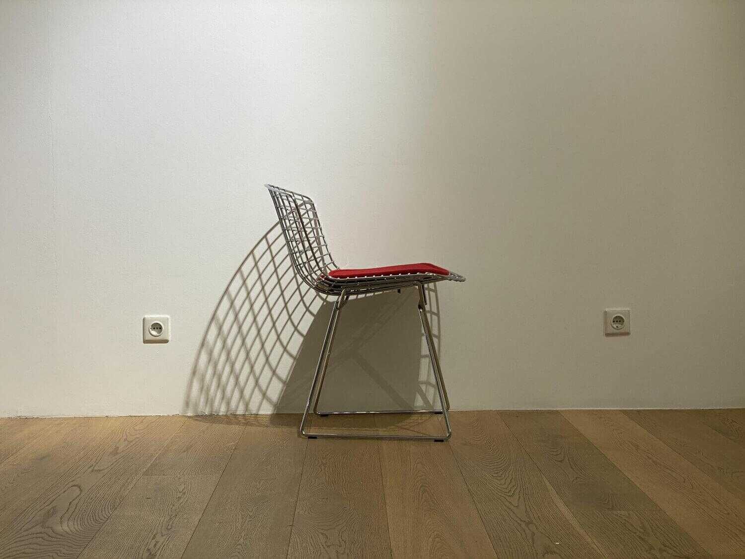 2er-Set Stuhl Bertoia Side Chair Drahtgestell Aluminium Verchromt Sitzpolster Stoff Rot
