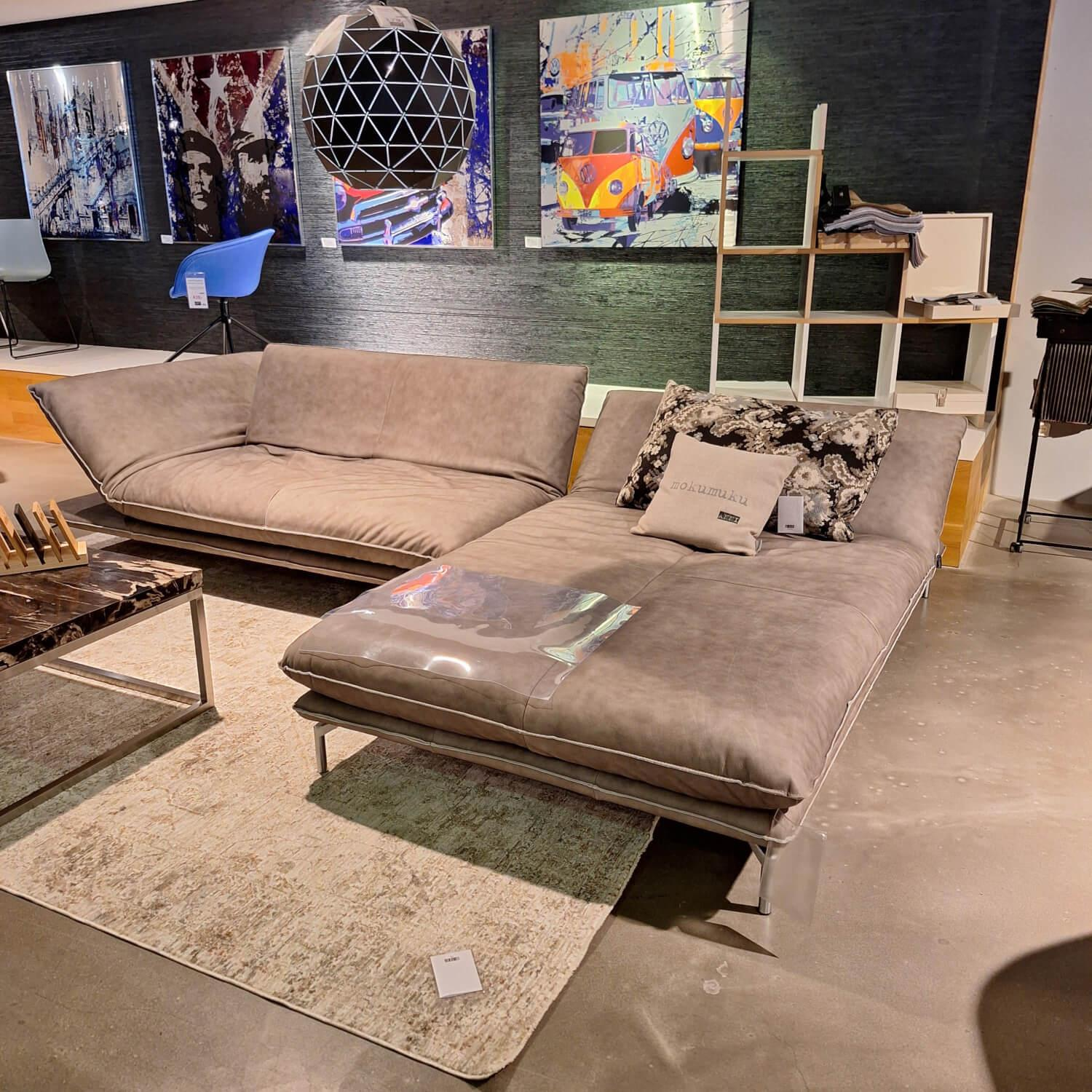 Bullfrog - Ecksofa Ceasar Bezug Leder Toro 2055 63 Elefant Grau Metallfüße Edelstahloptik Mit Klappbaren Lehnen - 2