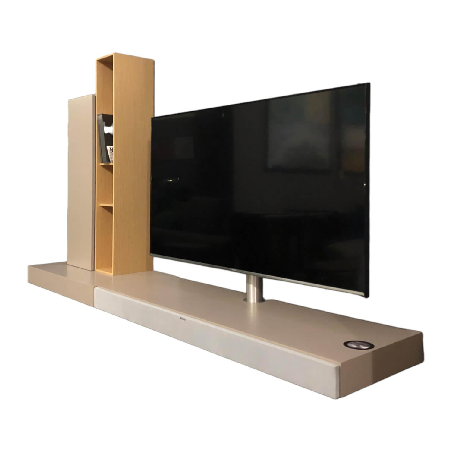 Spectral Smart Furniture - Medienmöbel Twenty Wandhängend Oberflächen Lack Matt Kieselstein Furnier Eiche Sand Stoff Silber - 1