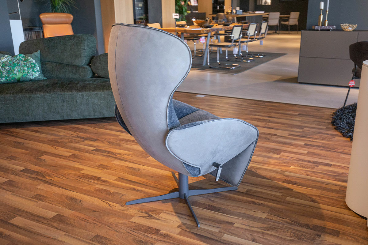 Jori - Relaxsessel Daydreamer Außen Leder Nubuk Grau Innen Stoff Mumble Grau - 2