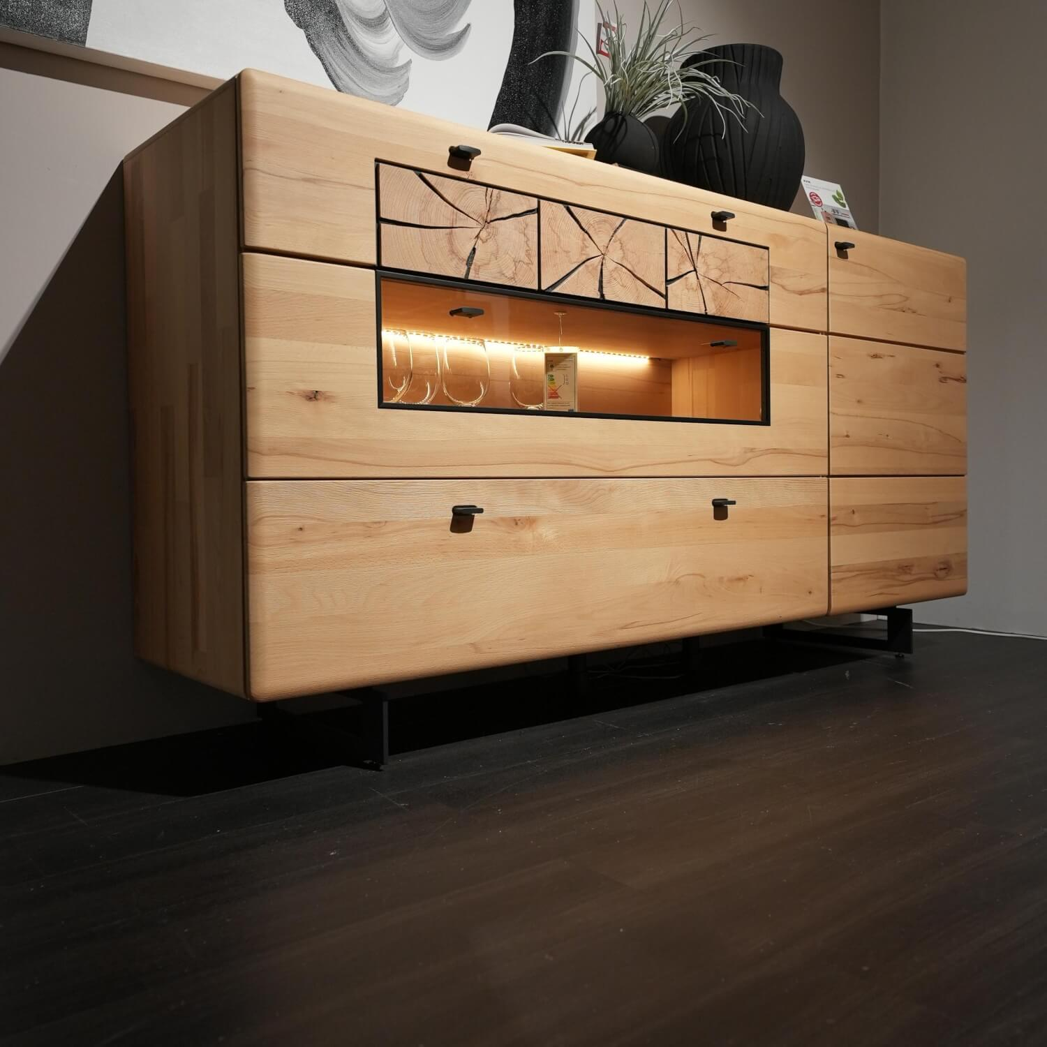 Hartmann - Sideboard Kvik Kernbuche Massiv Gebürstet Füße Anthrazit Mit Beleuchtung - 3