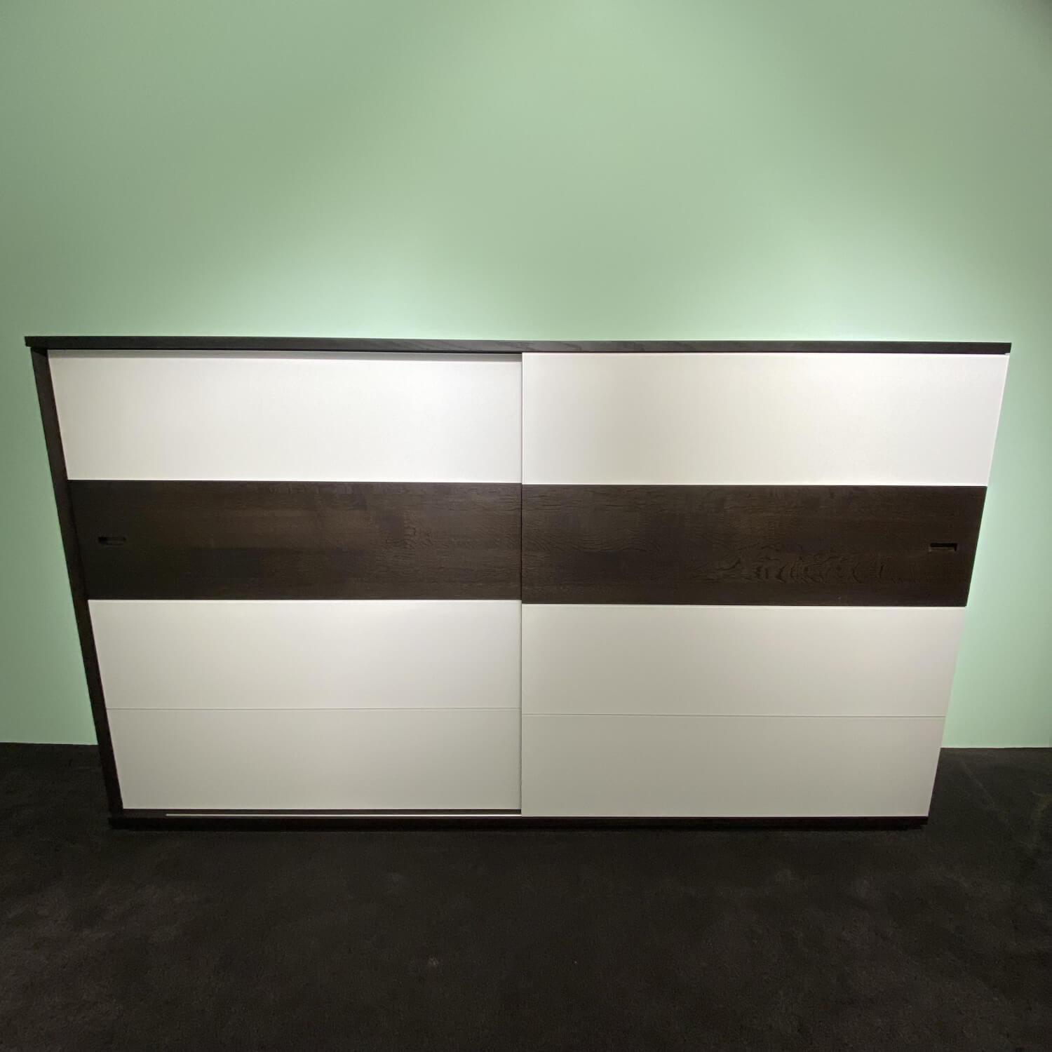 Rodam - TV Highboard Various R 10 Eiche 944 Schwarz Geräuchert Und Geflammt Front Absetzung Satinato Glas Weiß - 6