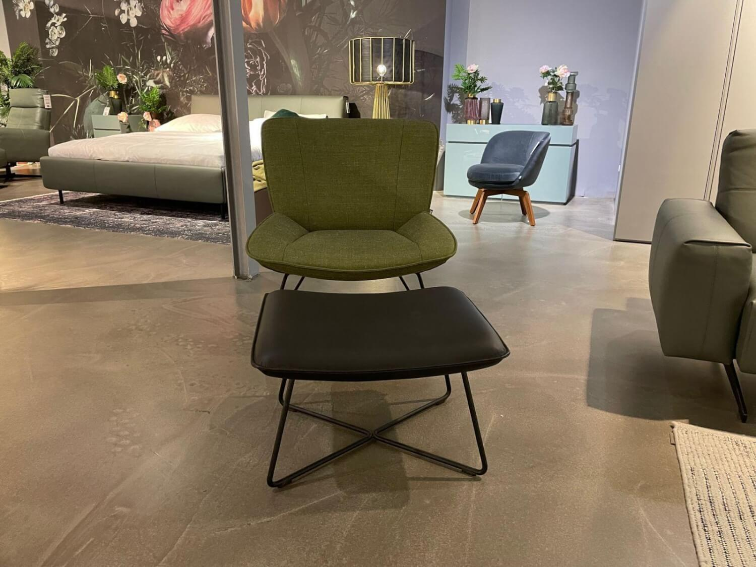 Rolf Benz - Armchair And Stool 383 Cover fabric 05 214 May green Stool leather 36 407 Black Metal frame RAL 9017 Traffic black - 3