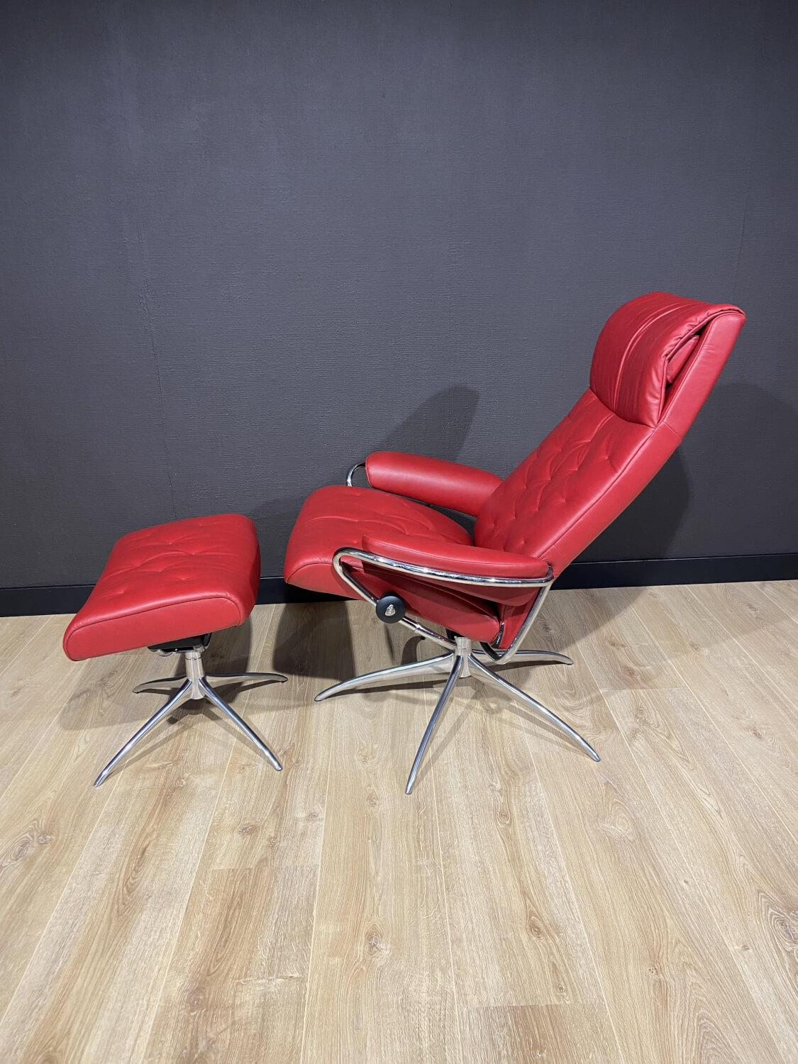 Stressless - Sessel Metro Star M High Back High Base Leder Paloma Cherry mit Hocker - 5