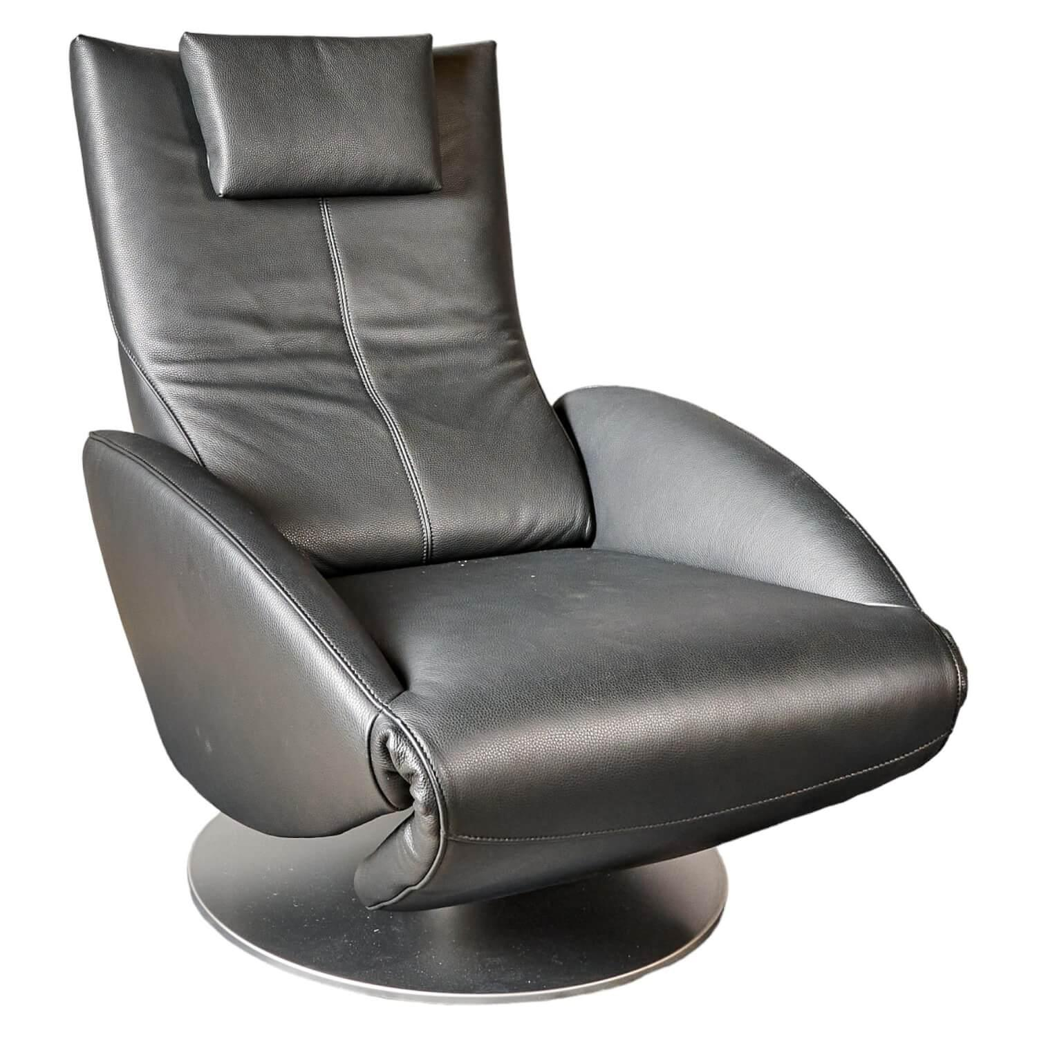 FSM - Relaxsessel Mate Mit Motorischer Verstellung Bezug Leder Living Black Drehteller Perlglanz - 1