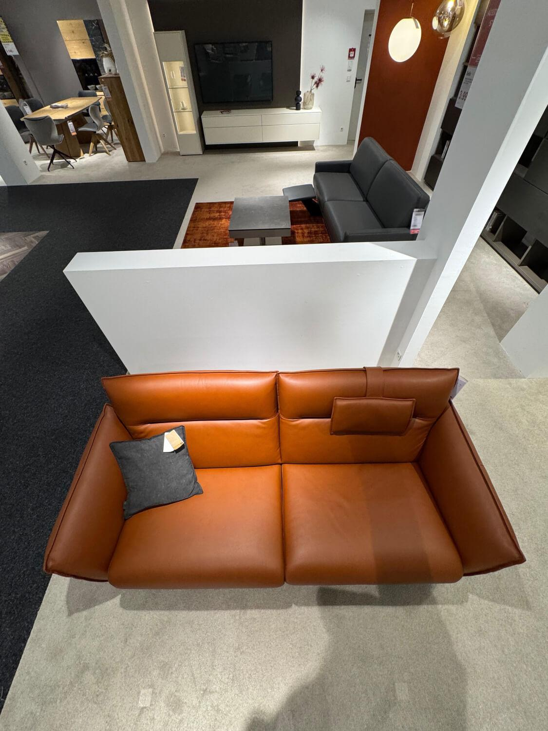 Erpo - Sofa Ancona ER667 25 Leder K 250 850 Tabac Braun Füße Metall Matt Schwarz Inklusive Nackenkissen - 3