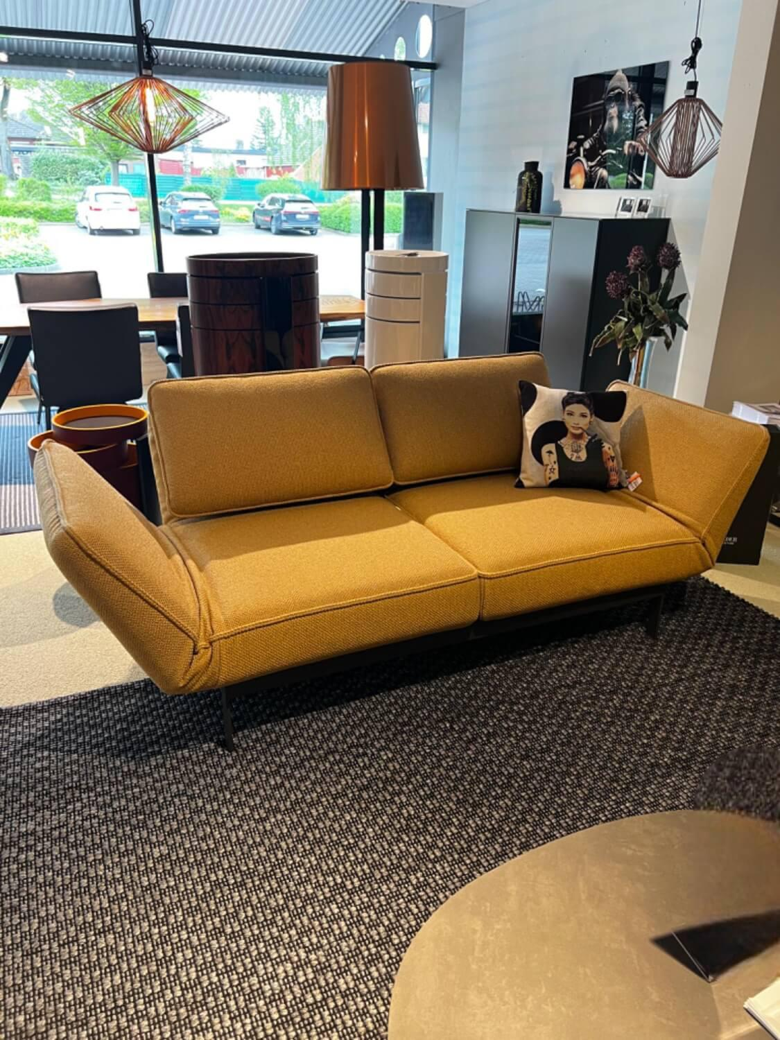 Rolf Benz - Sofa bench Mera Fabric 24 355 Sun yellow Yellow Frame Steel RAL 7022 Umbra gray Black Powder-coated Matt - 2
