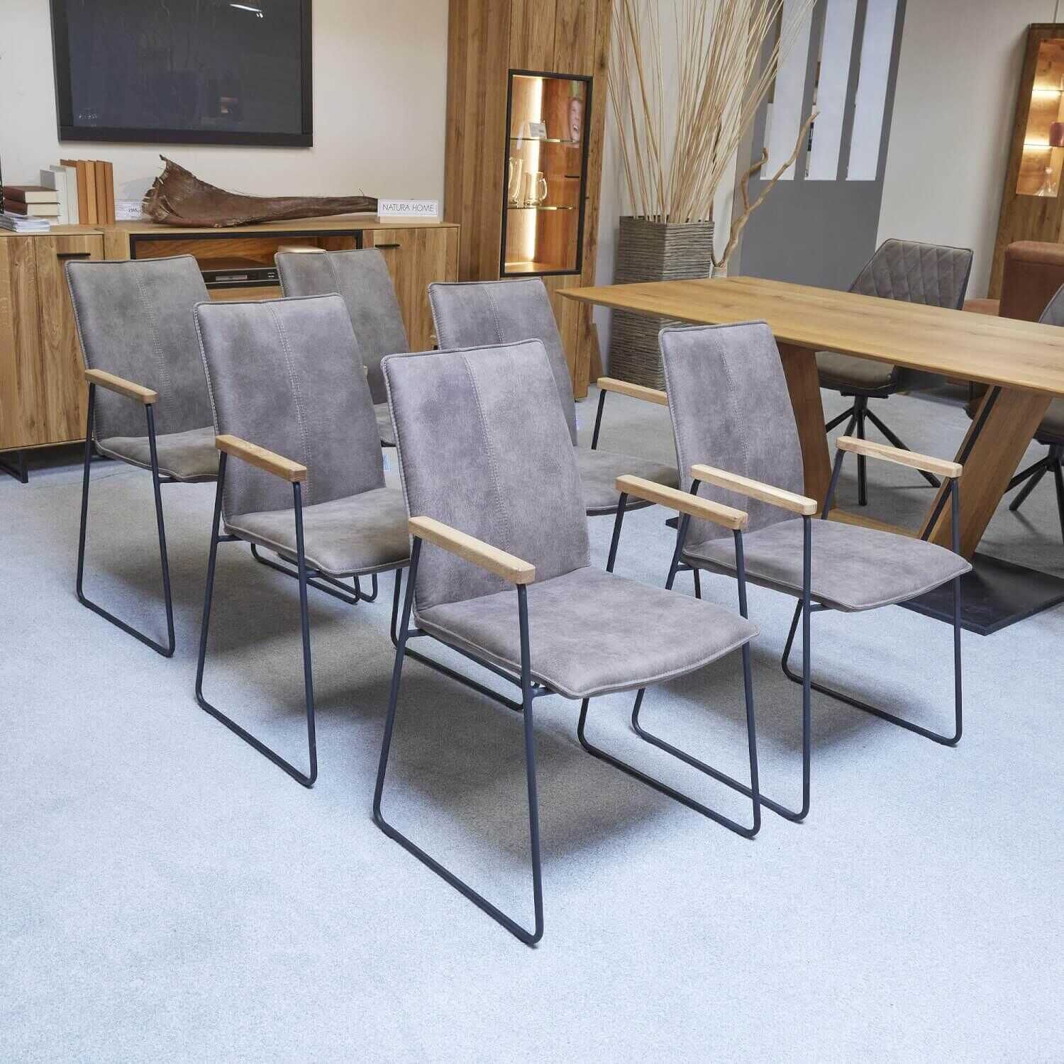 Natura - 6er-Stuhlgruppe Microfaser Aberdeen Stone Gestell Rundrohr Eisen Schwarz - 1