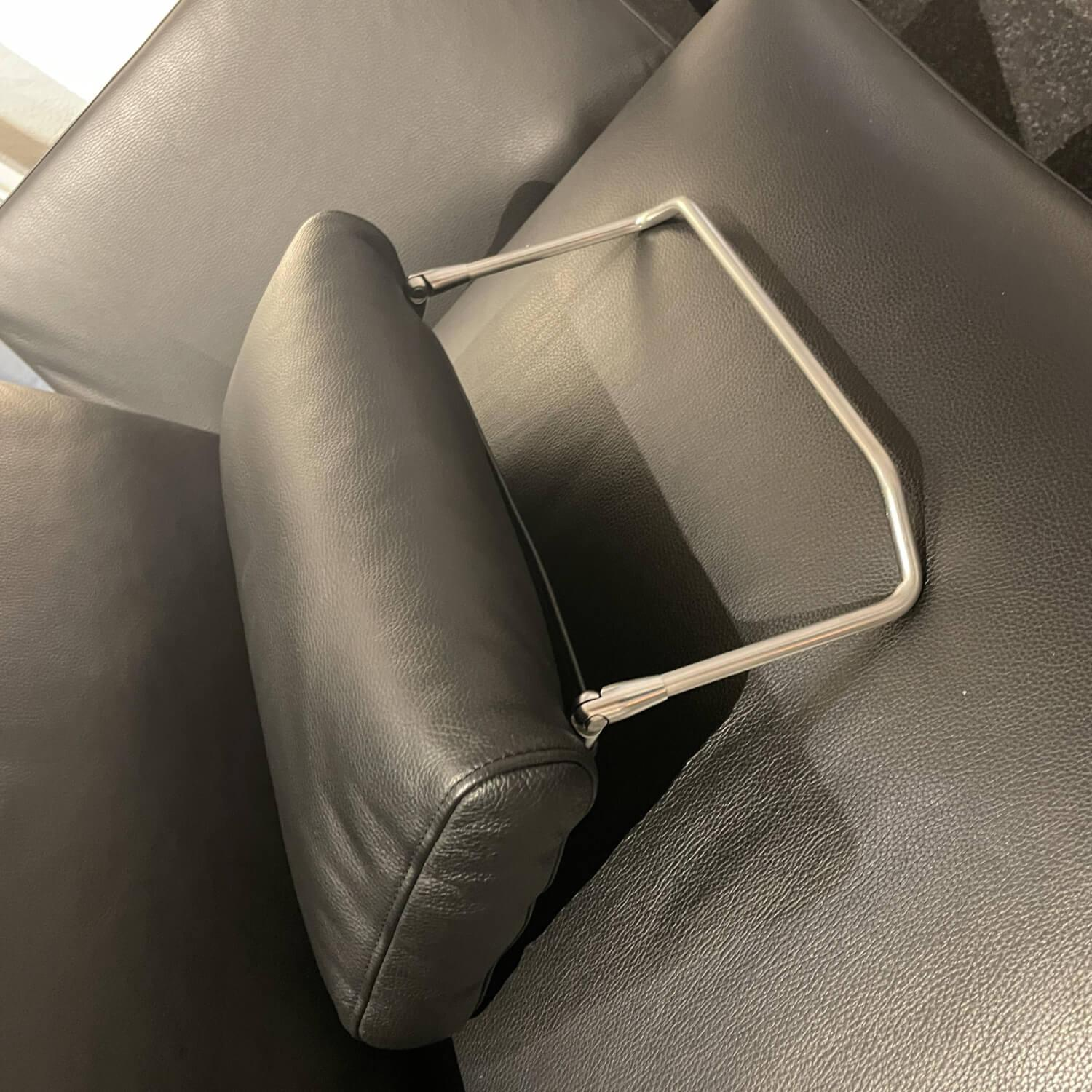 Sofa Frame Bezug Leder Sierra Schwarz Aluminiumfuß Poliert