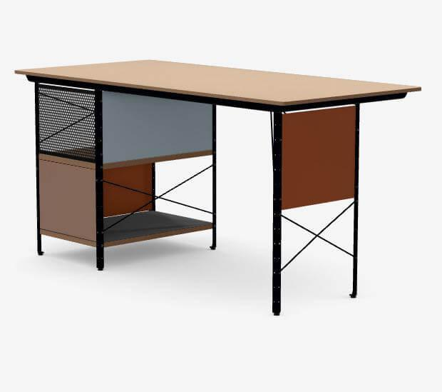 Vitra - Schreibtisch Eames Desk Unit EDU Platte Birke Furnier Gestell Aluminium Schwarz Pulverbeschichtet - 2