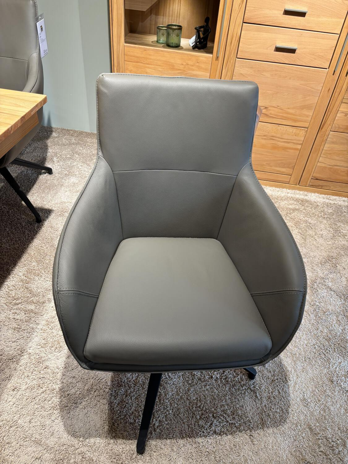 Carega Design - Set of 6 armchairs George leather Toledo Smog gray swivel frame black matt powder-coated - 2