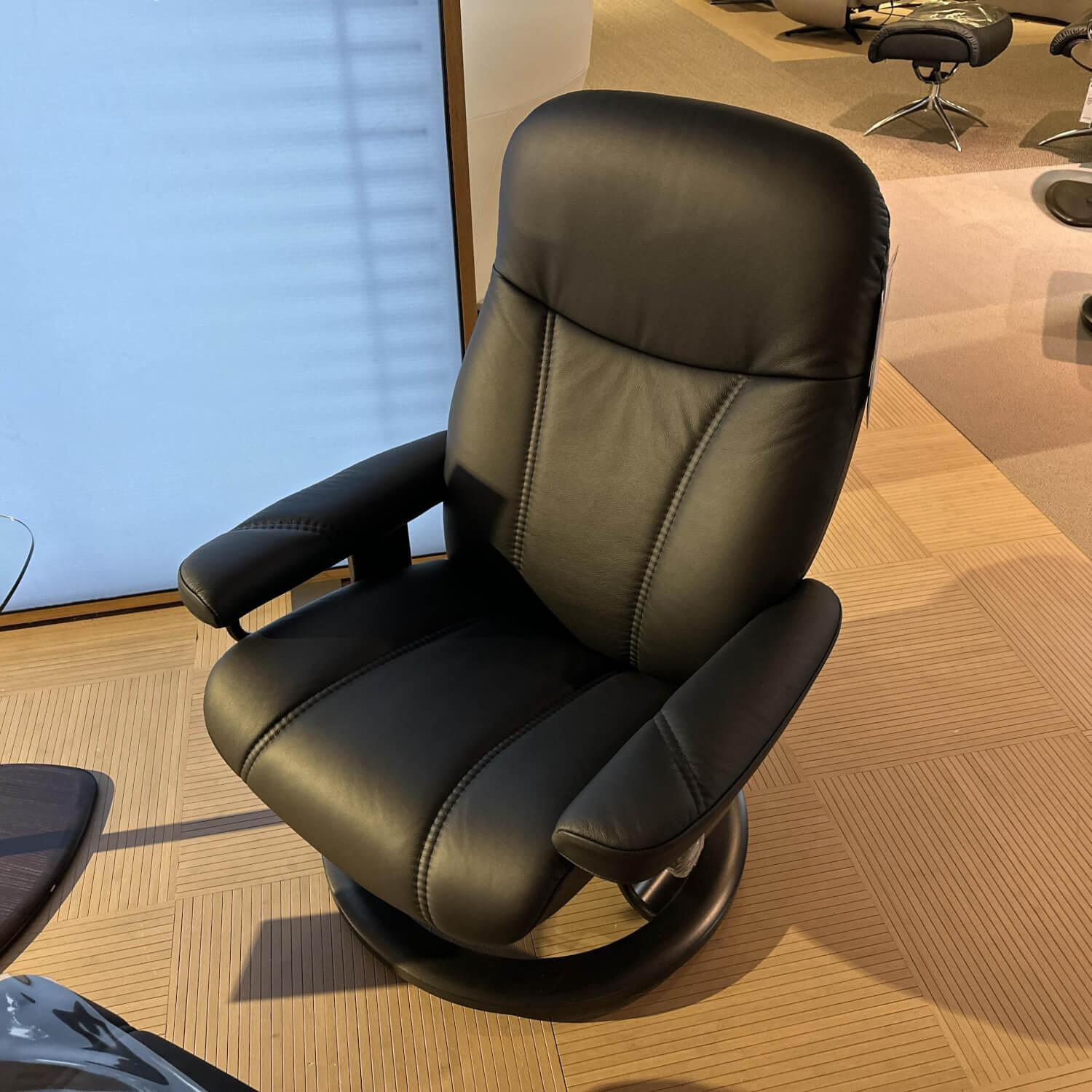 Stressless - Sessel Consul M Leder 093 Batick 19 Black Schwarz Gestell Classic Holz 05 Schwarz Gebeizt Mit Hocker - 3