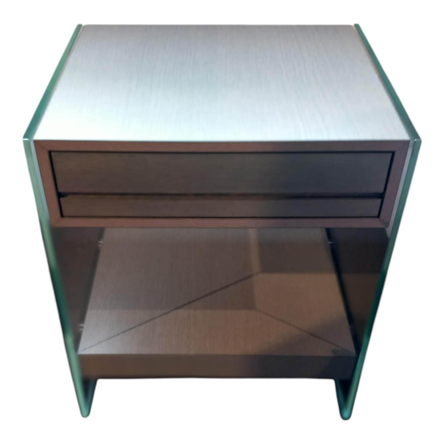 Swissflex - Nachttisch SF Eiche Anthrazit Glas Mit Schubkasten und Ablageboard - 1