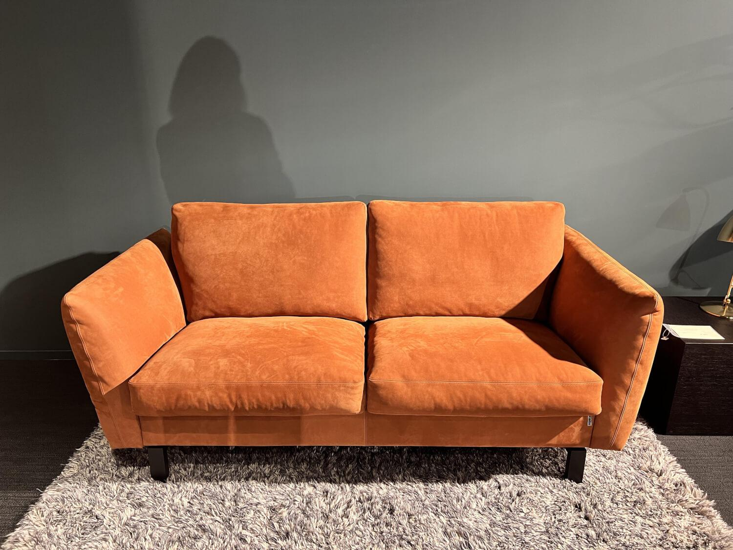 Erpo - Sofa Classic 970 Leder Velvet 516 Orange Braun Kufe 2 Buche 136 Schwarz Gebeizt - 4