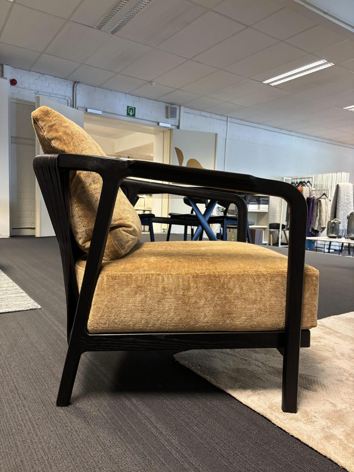 Flexform - Sessel Crono Stoff Endo Gelb Gestell Esche Gebeizt Kordel Leder Braun - 6