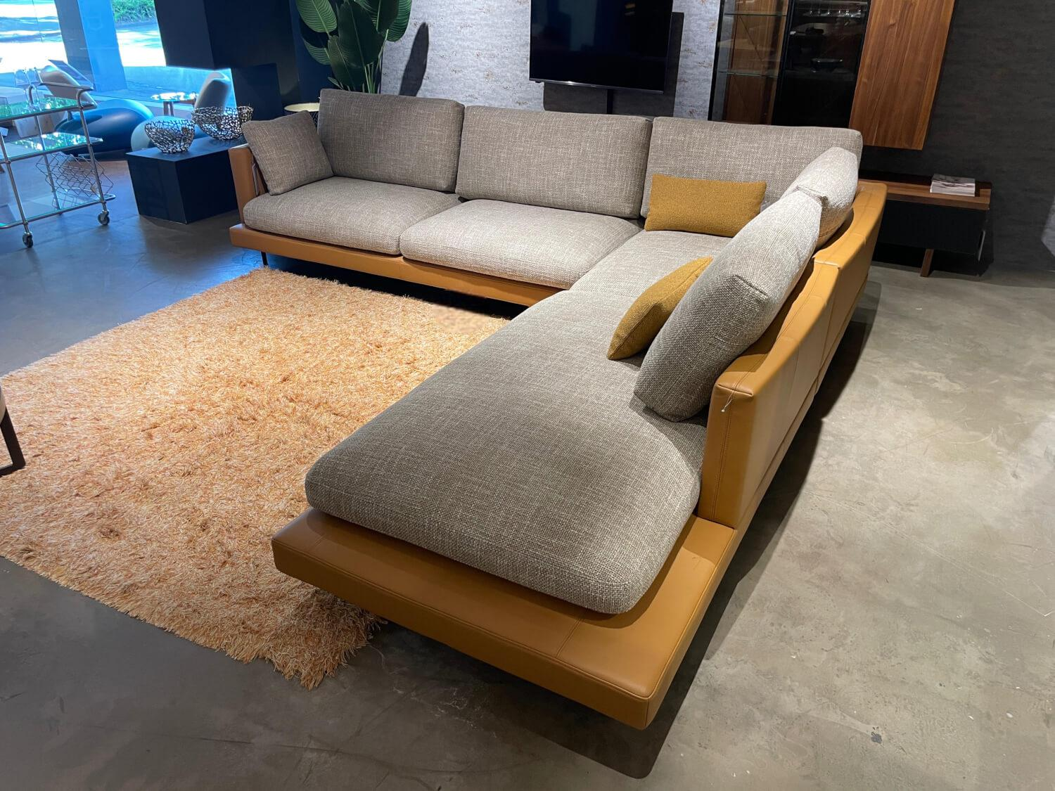 Rolf Benz - Ecksofa 60 Sina Korpus Leder 38 111 Ockerbraun Braun Sitz Stoff 26 383 Sandgelb Grau Gestell Schwarz - 4