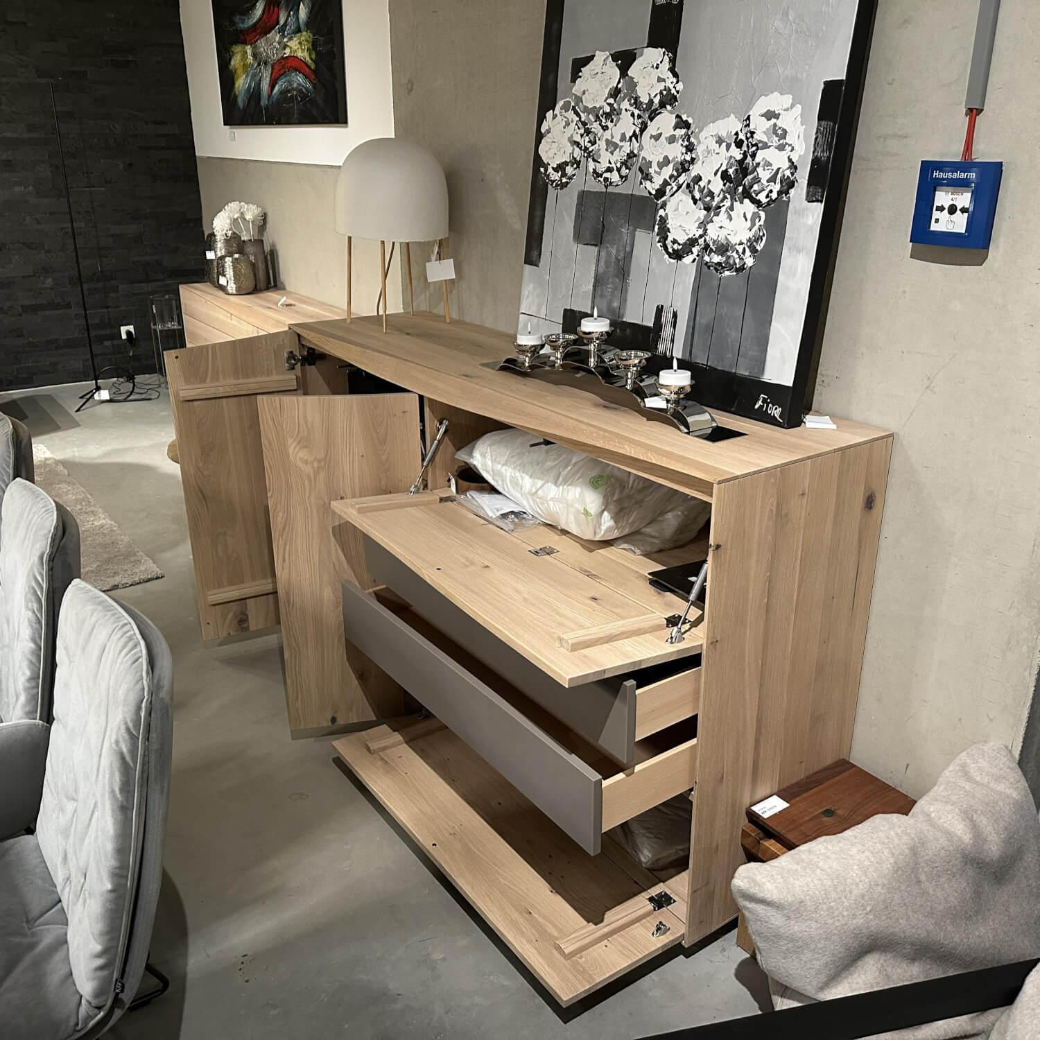 Anrei - Highboard Puro Wave W40 Massivholz Eiche Absetzung MDF Steingrau Lackiert - 5