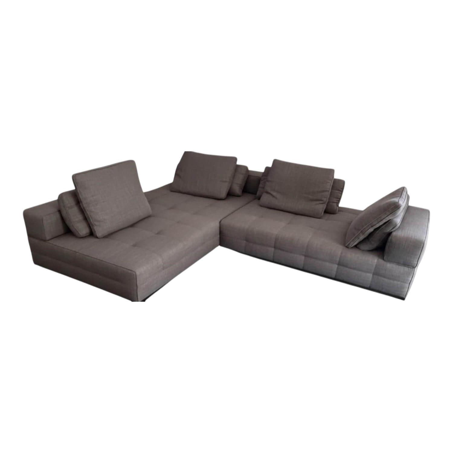 Minotti - Ecksofa Lawrence Clan Stoff Shibuya 15 Fumo Grau Gestell Massivholz mit 2 Eckkonsolen - 1