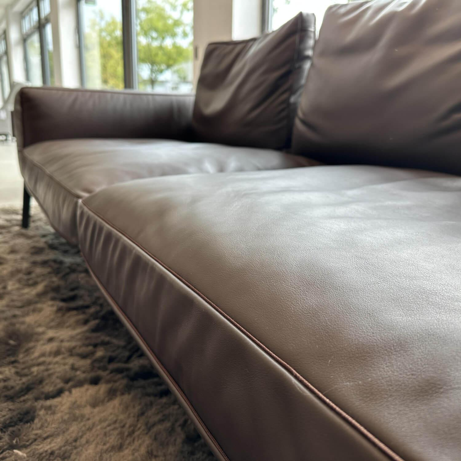 Flexform - Sofa Lifesteel 14C04 Leder Pelle Deluxe 619 Braun Füße Metall Brüniert Inklusive Kissen - 3