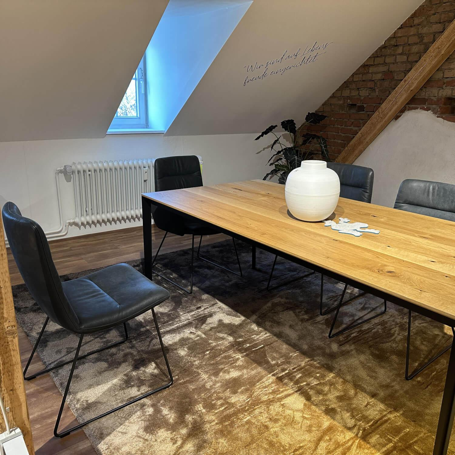 KFF - 6er Set Stuhl Leder Rawhide Black 356 Schwarz Grau Gestell Struktur Anthrazit M23 - 2