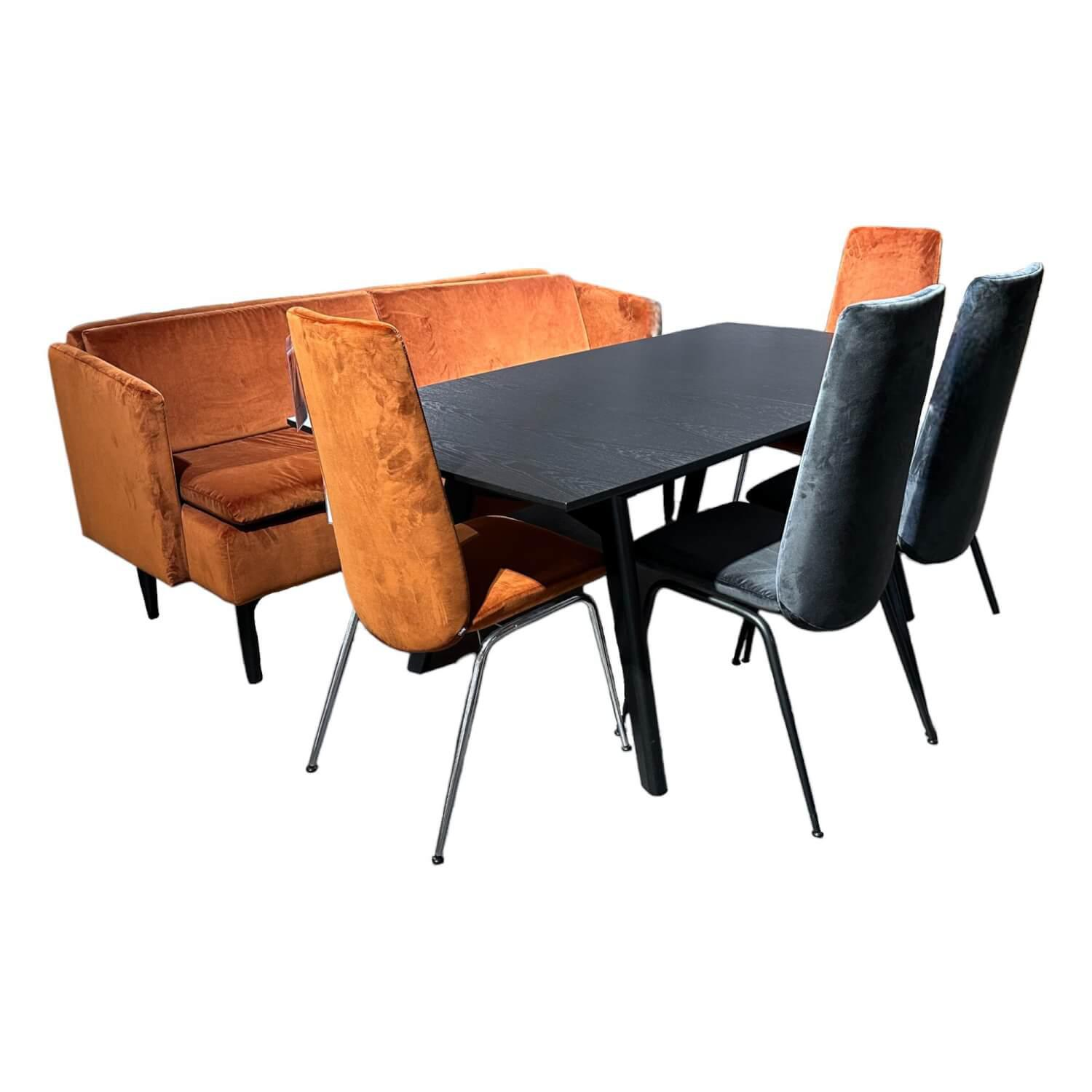 Stressless - Essgruppe Mit Tisch Toscana Eiche Schwarz Mit 4 Stühlen Und Dining Sofa In Stoff Grace Rust Orange Und Dark Grey Dunkelgrau - 1