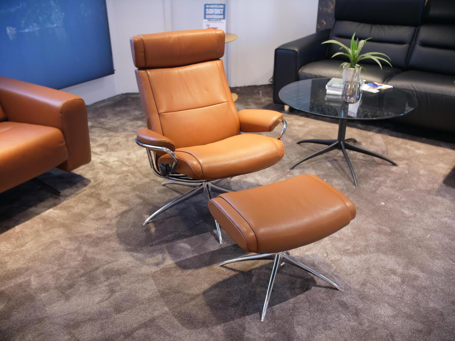 Stressless - Sessel Mit Hocker Paris  Leder Cori 42 Copper Untergestell Star 40 Chrom - 3