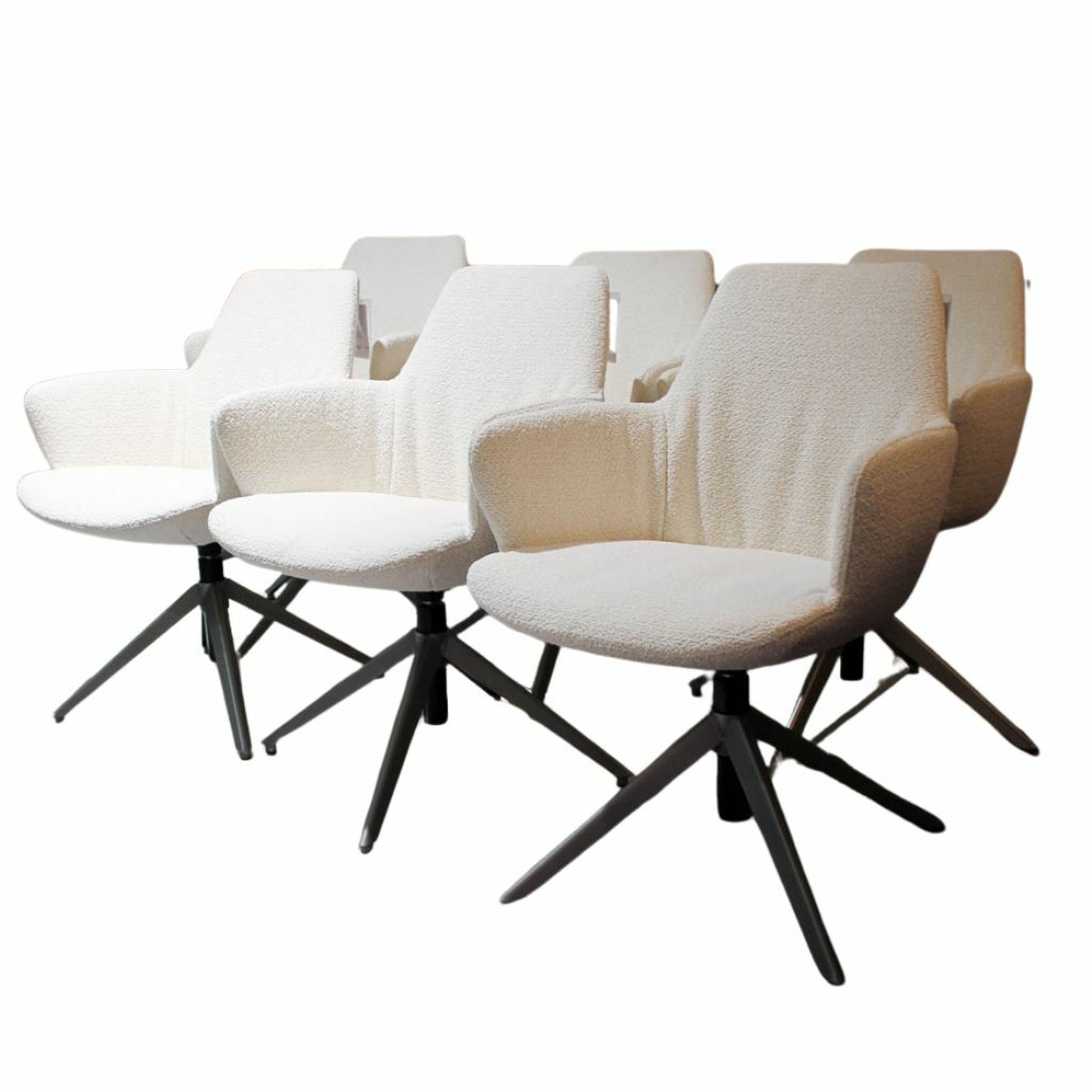 Bert Plantagie - 6er-Set Stuhl Maple Stativ M33 Stoff Rhythm Ecru Creme Weiß Gestell Metall Silber Lackiert Drehbar - 1