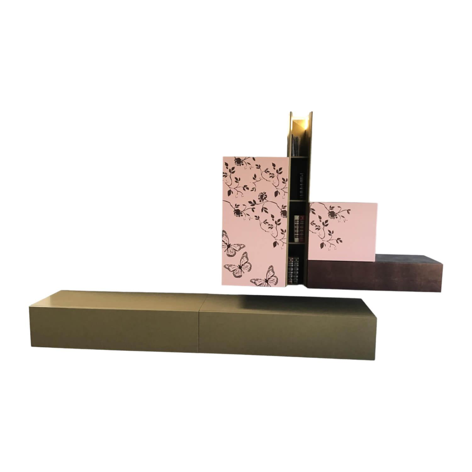 Wohnwand 135 Kombination Mit Blattbronze Belegt Lack Matt Oliv Capo D'Opera - Wohnwand 135 Kombination Mit Blattbronze Belegt Lack Matt Oliv - 1