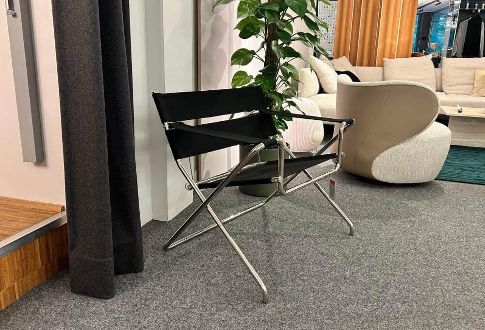 Tecta - Faltsessel Modell D4 Bauhaus Gurt 009 Schwarz Gestell Stahlrohr Vernickelt - 3